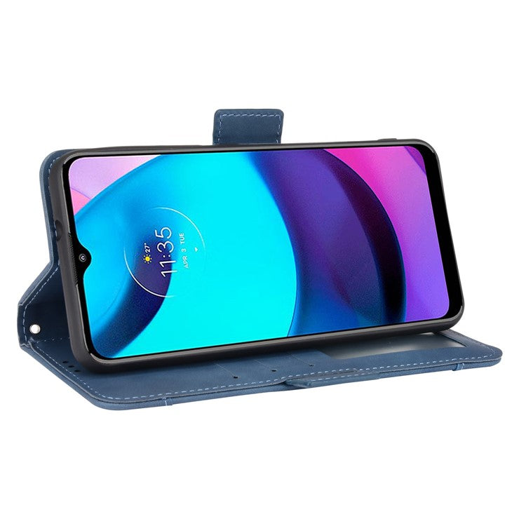 Scratch Resistant Flip Phone Case Multiple Card Slot Design PU Leather Wallet Cover Protector for Motorola Moto E20 - Blue