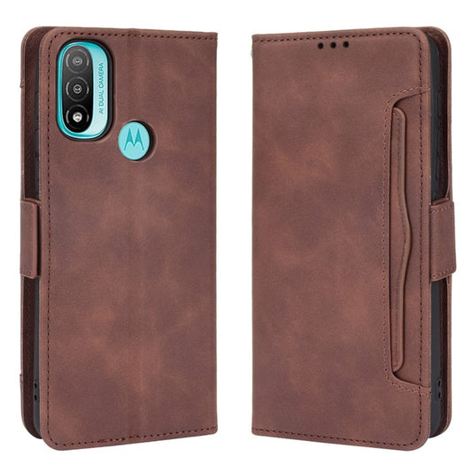 Scratch Resistant Flip Phone Case Multiple Card Slot Design PU Leather Wallet Cover Protector for Motorola Moto E20 - Brown