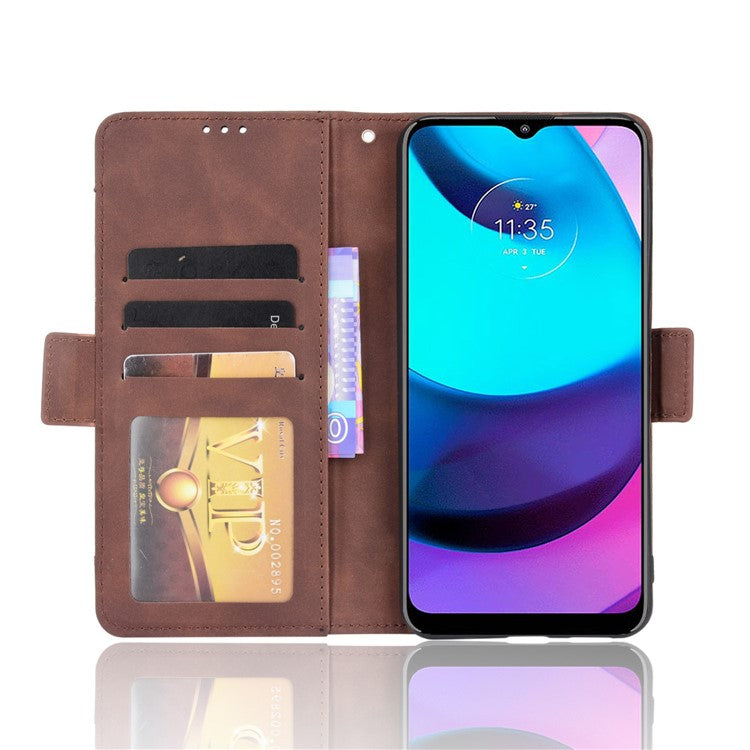 Scratch Resistant Flip Phone Case Multiple Card Slot Design PU Leather Wallet Cover Protector for Motorola Moto E20 - Brown