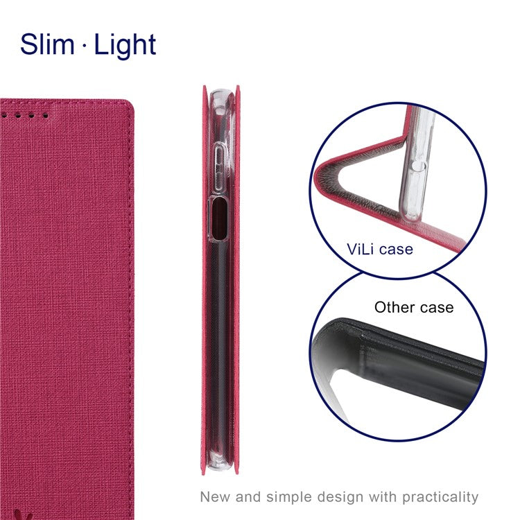 VILI DMX Series PU Leather Magnetic Auto Closing Stand Design Phone Cover Shell with Card Holder for Motorola Moto G50 5G - Rose