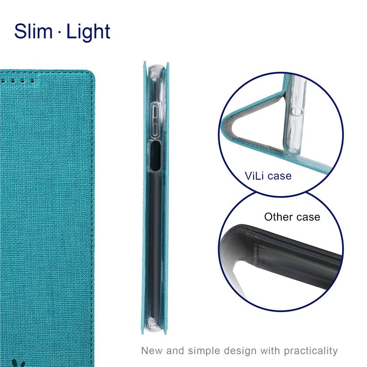 VILI DMX Series PU Leather Magnetic Auto Closing Stand Design Phone Cover Shell with Card Holder for Motorola Moto G50 5G - Blue