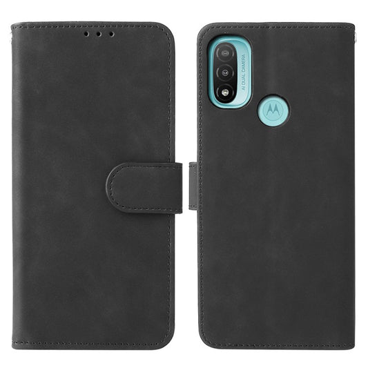 PU Leather Wallet Phone Case Skin-Touch Feeling Flip Stand Cover for Motorola Moto E20 - Black