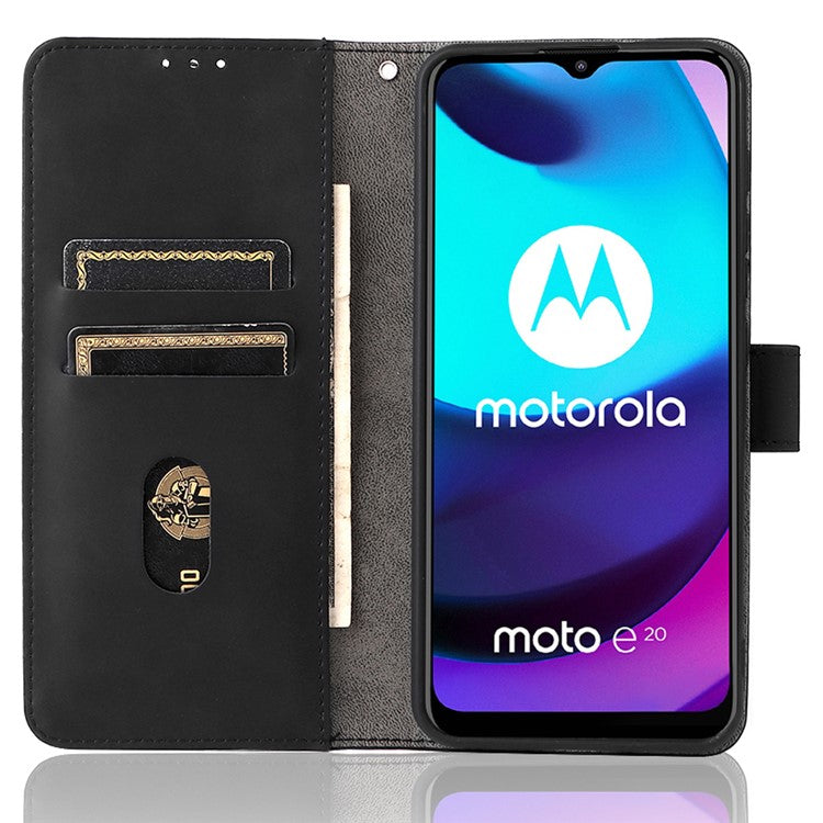 PU Leather Wallet Phone Case Skin-Touch Feeling Flip Stand Cover for Motorola Moto E20 - Black