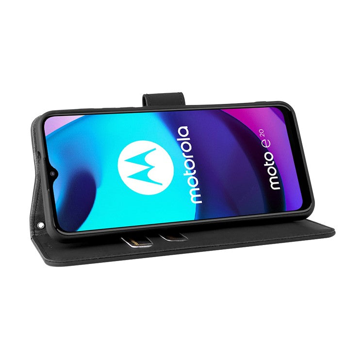 PU Leather Wallet Phone Case Skin-Touch Feeling Flip Stand Cover for Motorola Moto E20 - Black