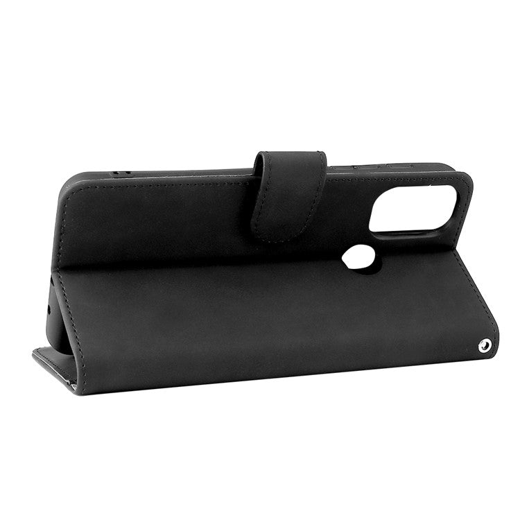 PU Leather Wallet Phone Case Skin-Touch Feeling Flip Stand Cover for Motorola Moto E20 - Black