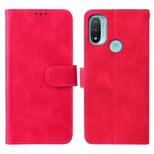 PU Leather Wallet Phone Case Skin-Touch Feeling Flip Stand Cover for Motorola Moto E20 - Rose