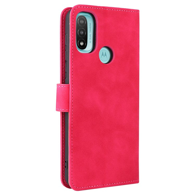 PU Leather Wallet Phone Case Skin-Touch Feeling Flip Stand Cover for Motorola Moto E20 - Rose