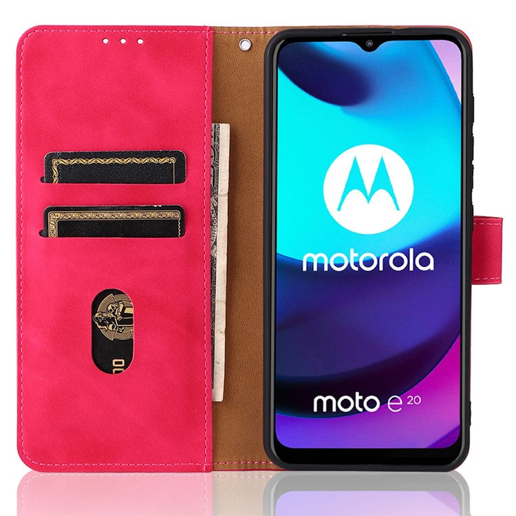PU Leather Wallet Phone Case Skin-Touch Feeling Flip Stand Cover for Motorola Moto E20 - Rose