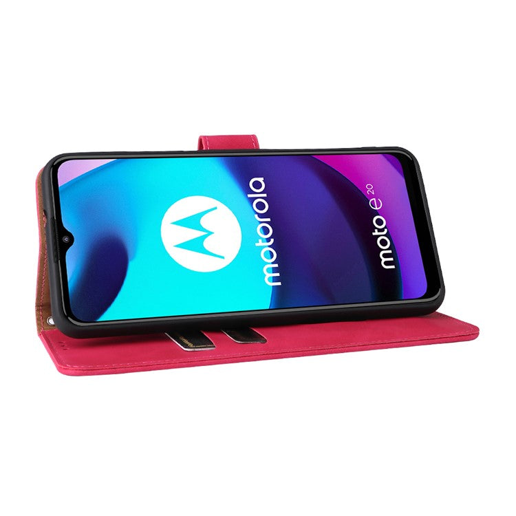 PU Leather Wallet Phone Case Skin-Touch Feeling Flip Stand Cover for Motorola Moto E20 - Rose