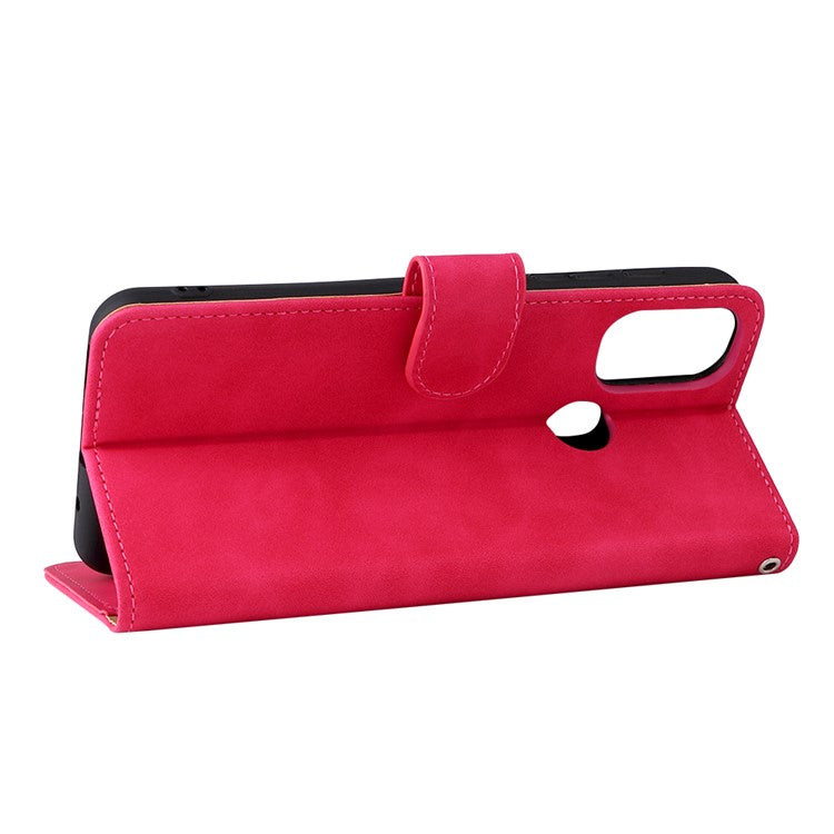 PU Leather Wallet Phone Case Skin-Touch Feeling Flip Stand Cover for Motorola Moto E20 - Rose