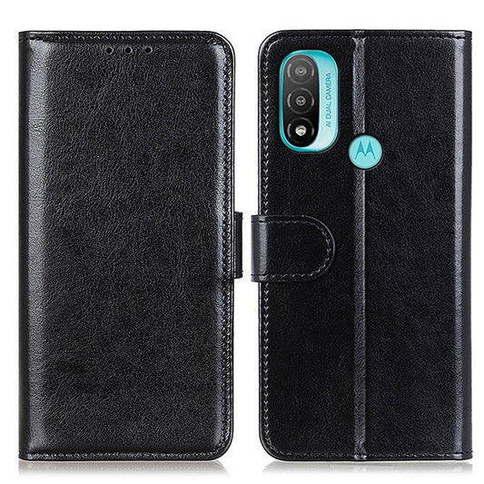 Stand Feature Crazy Horse Texture PU Leather TPU Inner Shell Flip Folio Wallet Phone Cover for Motorola Moto E20 / E30 / E40 - Black