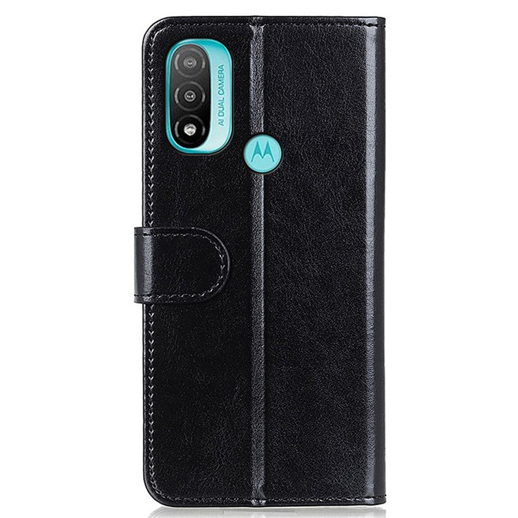 Stand Feature Crazy Horse Texture PU Leather TPU Inner Shell Flip Folio Wallet Phone Cover for Motorola Moto E20 / E30 / E40 - Black