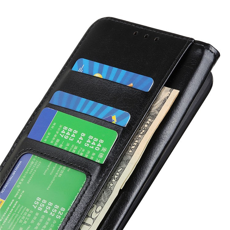 Stand Feature Crazy Horse Texture PU Leather TPU Inner Shell Flip Folio Wallet Phone Cover for Motorola Moto E20 / E30 / E40 - Black