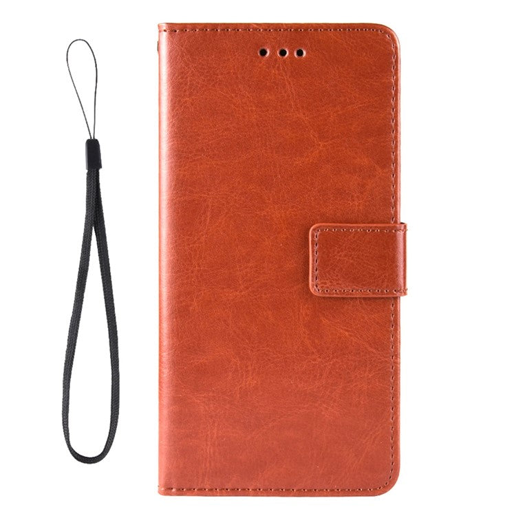 Crazy Horse Texture PU Leather Wallet Flip Folio Stand Phone Cover Magnetic Anti-Scratch Case with Wrist Strap for Motorola Moto E20/E30/E40 - Brown
