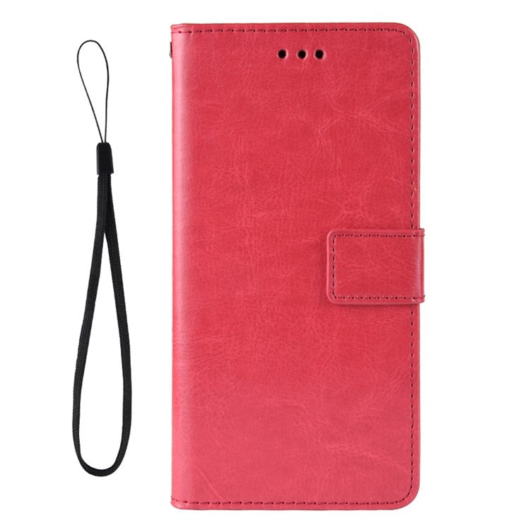 Crazy Horse Texture PU Leather Wallet Flip Folio Stand Phone Cover Magnetic Anti-Scratch Case with Wrist Strap for Motorola Moto E20/E30/E40 - Red