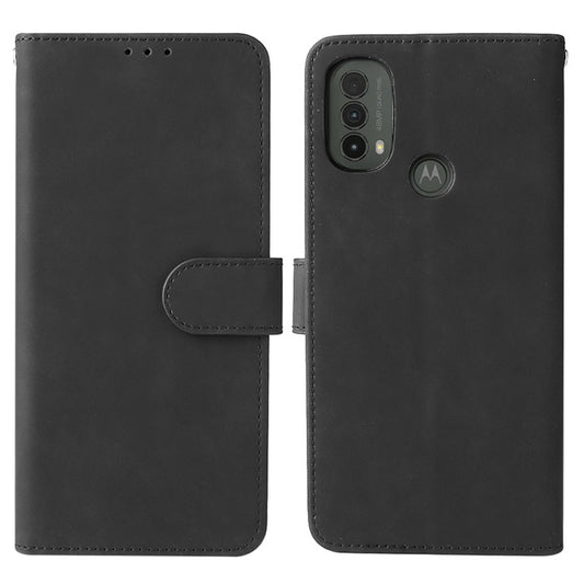 Skin-Touch Feeling PU Leather Wallet Phone Case Flip Stand Cover for Motorola Moto E30 / E40 - Black