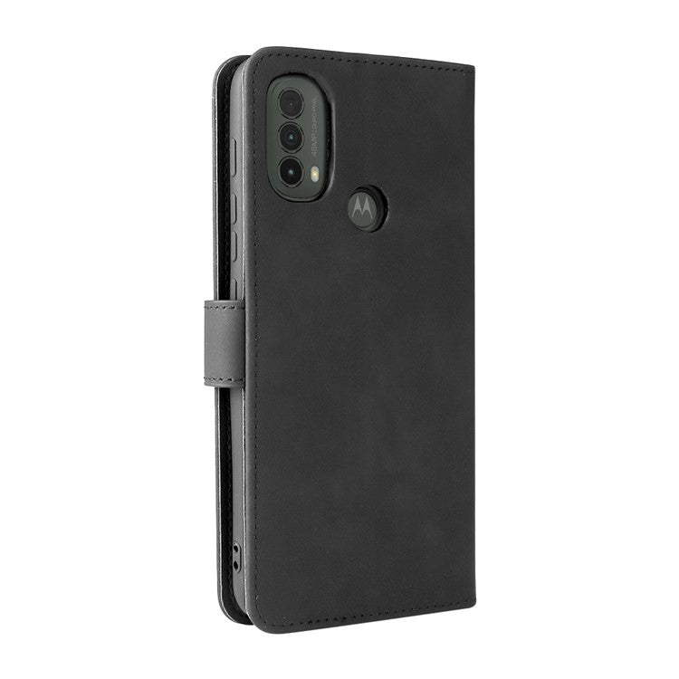Skin-Touch Feeling PU Leather Wallet Phone Case Flip Stand Cover for Motorola Moto E30 / E40 - Black