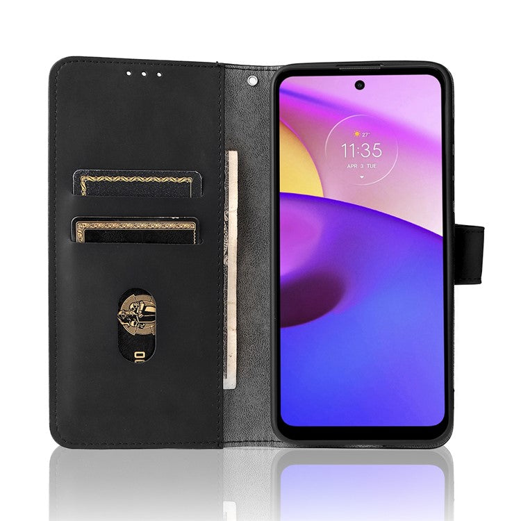 Skin-Touch Feeling PU Leather Wallet Phone Case Flip Stand Cover for Motorola Moto E30 / E40 - Black