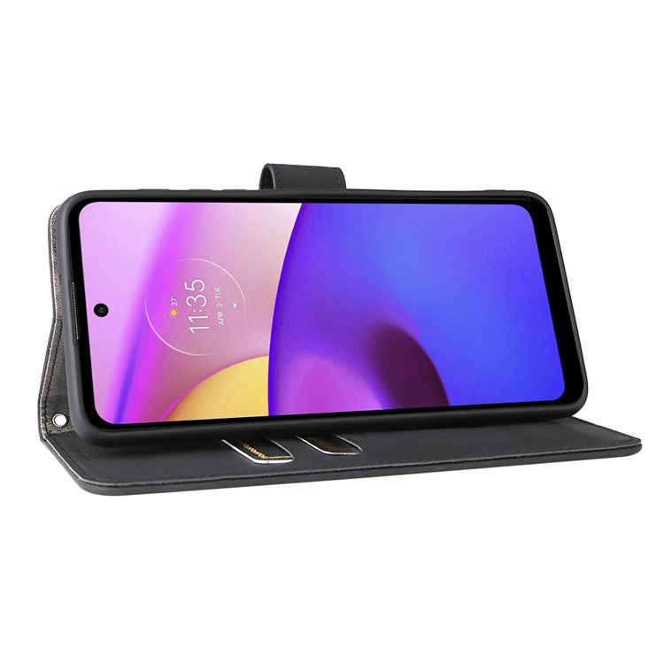 Skin-Touch Feeling PU Leather Wallet Phone Case Flip Stand Cover for Motorola Moto E30 / E40 - Black