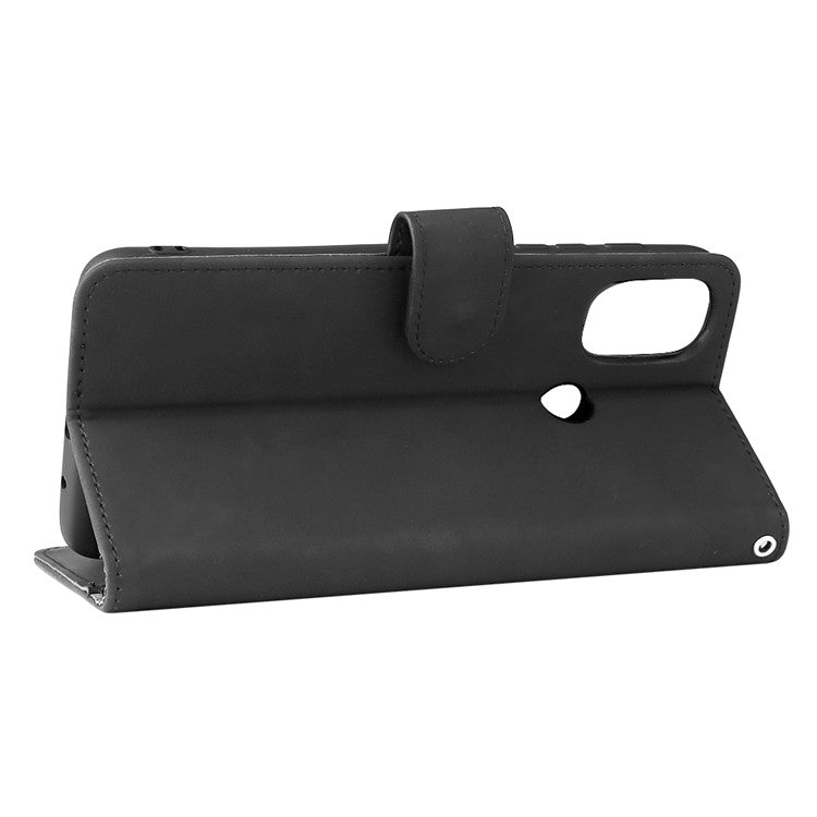 Skin-Touch Feeling PU Leather Wallet Phone Case Flip Stand Cover for Motorola Moto E30 / E40 - Black