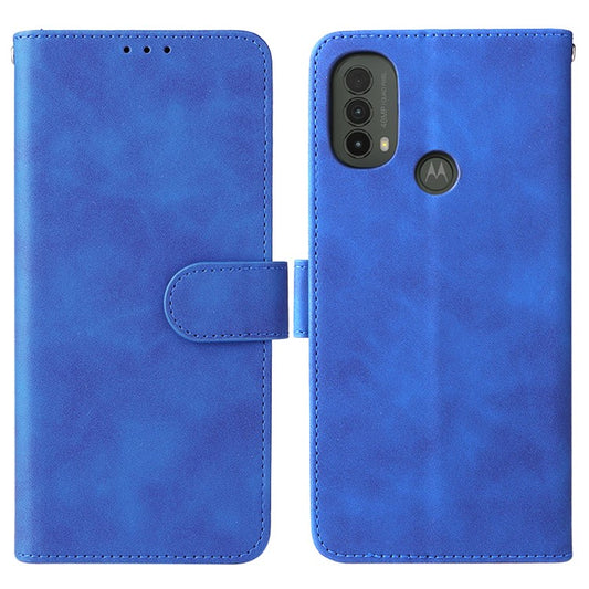 Skin-Touch Feeling PU Leather Wallet Phone Case Flip Stand Cover for Motorola Moto E30 / E40 - Blue