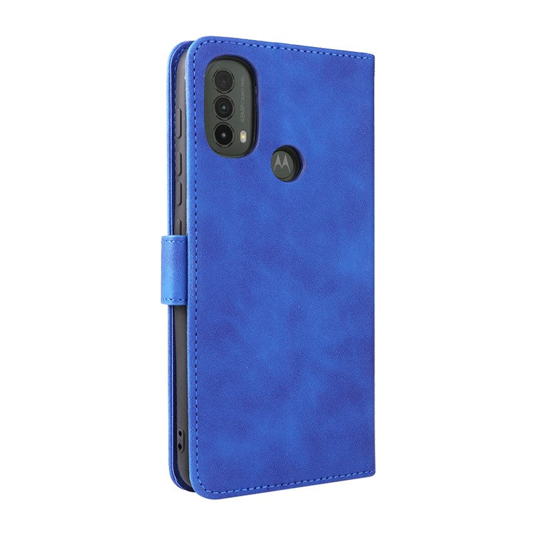 Skin-Touch Feeling PU Leather Wallet Phone Case Flip Stand Cover for Motorola Moto E30 / E40 - Blue