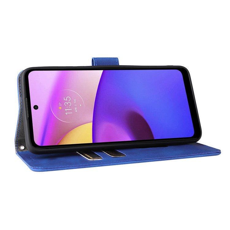 Skin-Touch Feeling PU Leather Wallet Phone Case Flip Stand Cover for Motorola Moto E30 / E40 - Blue