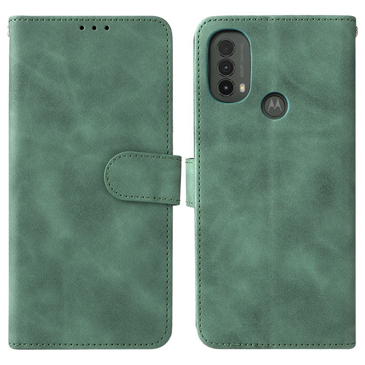 Skin-Touch Feeling PU Leather Wallet Phone Case Flip Stand Cover for Motorola Moto E30 / E40 - Green