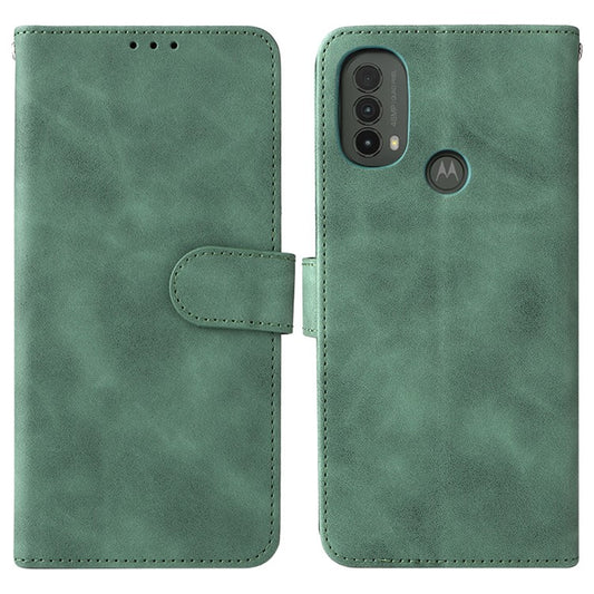 Skin-Touch Feeling PU Leather Wallet Phone Case Flip Stand Cover for Motorola Moto E30 / E40 - Green