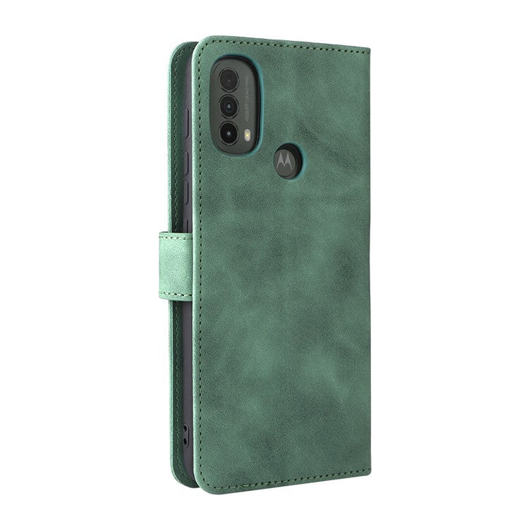 Skin-Touch Feeling PU Leather Wallet Phone Case Flip Stand Cover for Motorola Moto E30 / E40 - Green