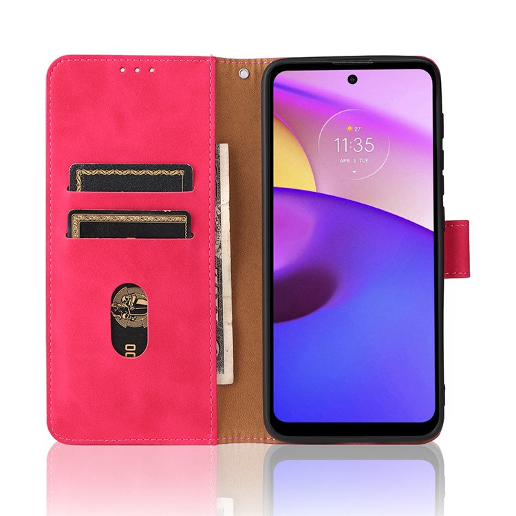Skin-Touch Feeling PU Leather Wallet Phone Case Flip Stand Cover for Motorola Moto E30 / E40 - Rose