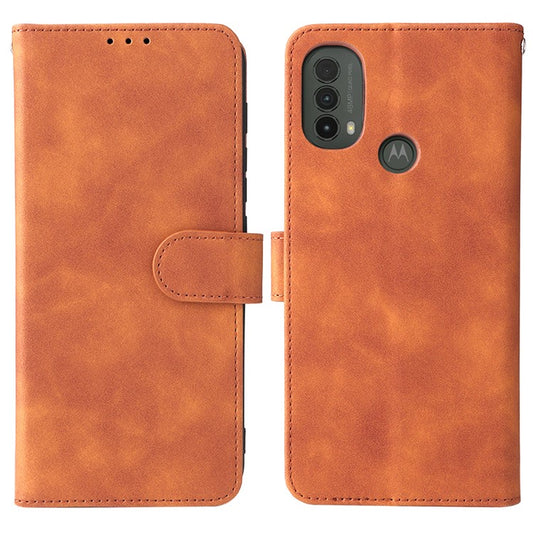 Skin-Touch Feeling PU Leather Wallet Phone Case Flip Stand Cover for Motorola Moto E30 / E40 - Brown
