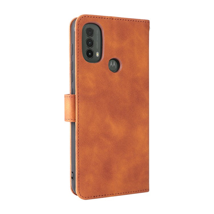 Skin-Touch Feeling PU Leather Wallet Phone Case Flip Stand Cover for Motorola Moto E30 / E40 - Brown