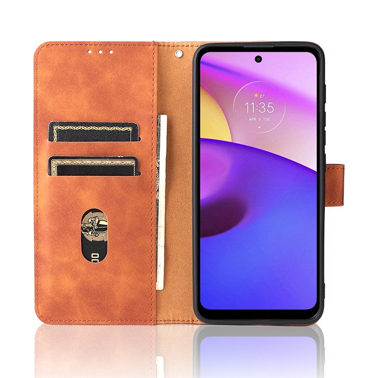 Skin-Touch Feeling PU Leather Wallet Phone Case Flip Stand Cover for Motorola Moto E30 / E40 - Brown