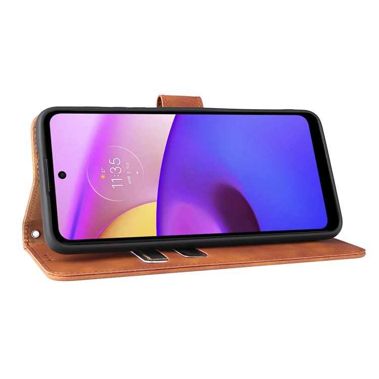 Skin-Touch Feeling PU Leather Wallet Phone Case Flip Stand Cover for Motorola Moto E30 / E40 - Brown