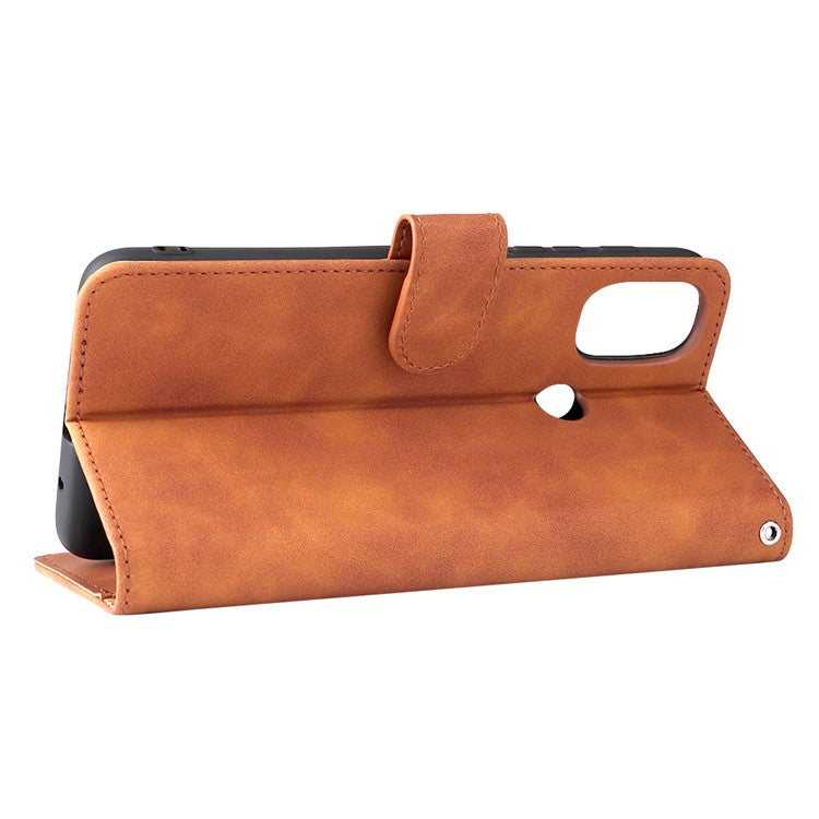 Skin-Touch Feeling PU Leather Wallet Phone Case Flip Stand Cover for Motorola Moto E30 / E40 - Brown