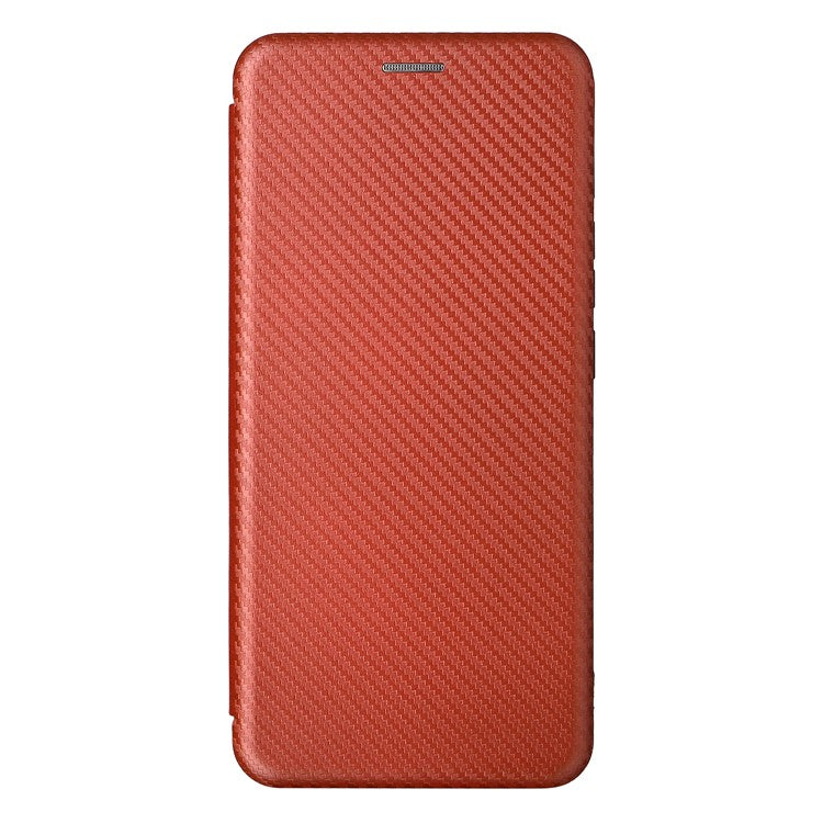 Carbon Fiber Texture PU Leather Drop-proof Magnetic Auto Closing Stand Case with Card Slot and Ring Strap for Motorola Moto E30/E40 - Orange