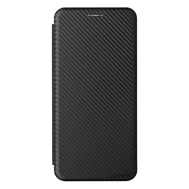 Carbon Fiber Texture PU Leather Drop-proof Magnetic Auto Closing Stand Case with Card Slot and Ring Strap for Motorola Moto E30/E40 - Black