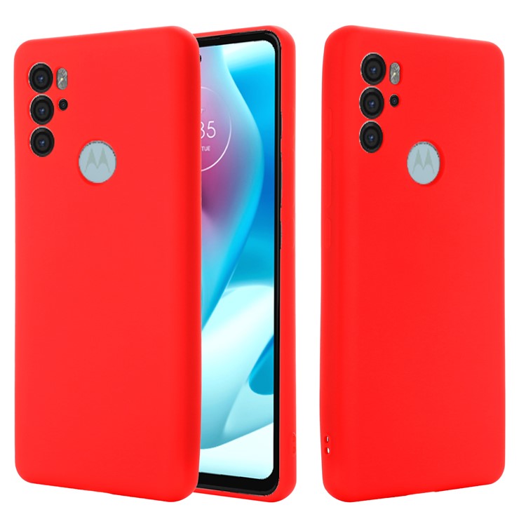 Anti-scratch Soft Liquid Silicone Phone Protective Case Cover with Wrist Strap for Motorola Moto G60S - Red
