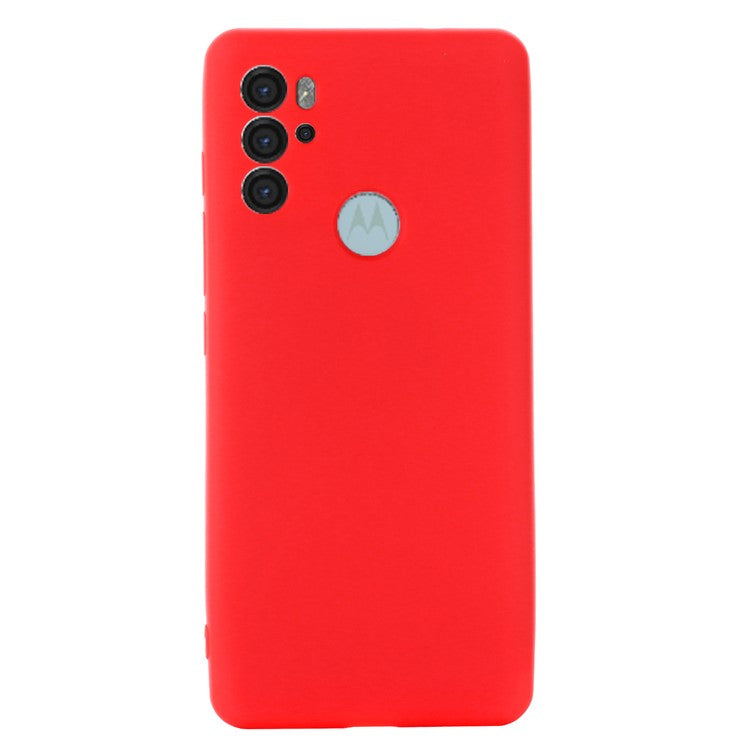 Anti-scratch Soft Liquid Silicone Phone Protective Case Cover with Wrist Strap for Motorola Moto G60S - Red