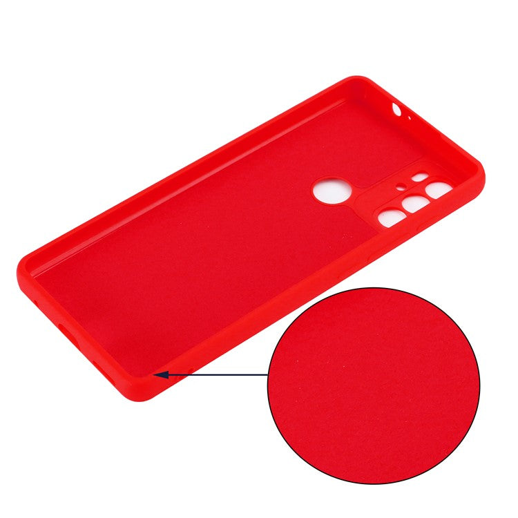 Anti-scratch Soft Liquid Silicone Phone Protective Case Cover with Wrist Strap for Motorola Moto G60S - Red