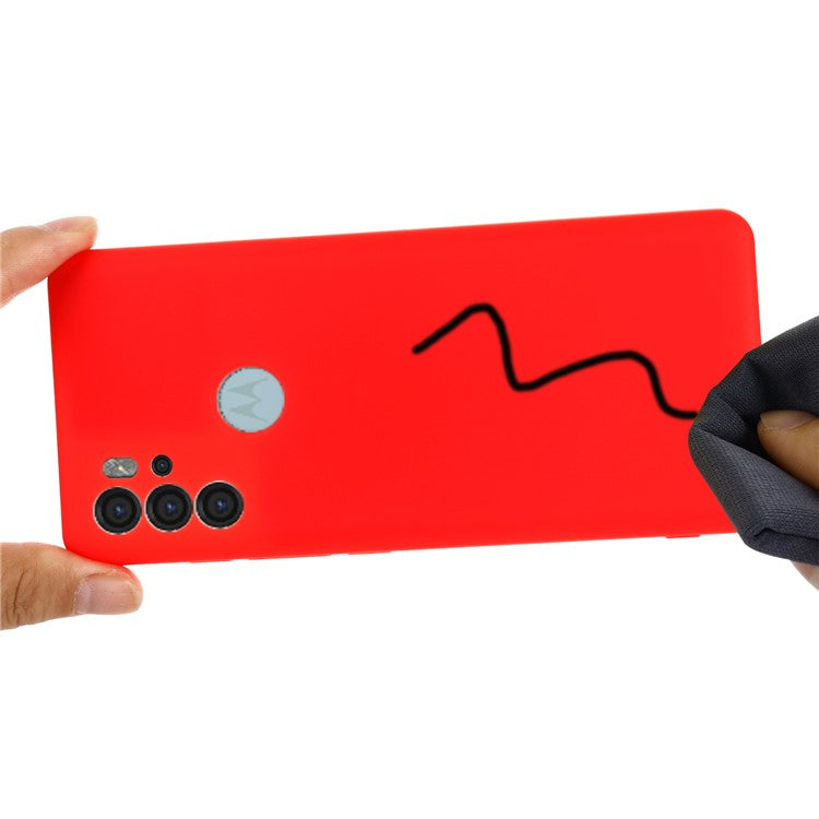 Anti-scratch Soft Liquid Silicone Phone Protective Case Cover with Wrist Strap for Motorola Moto G60S - Red
