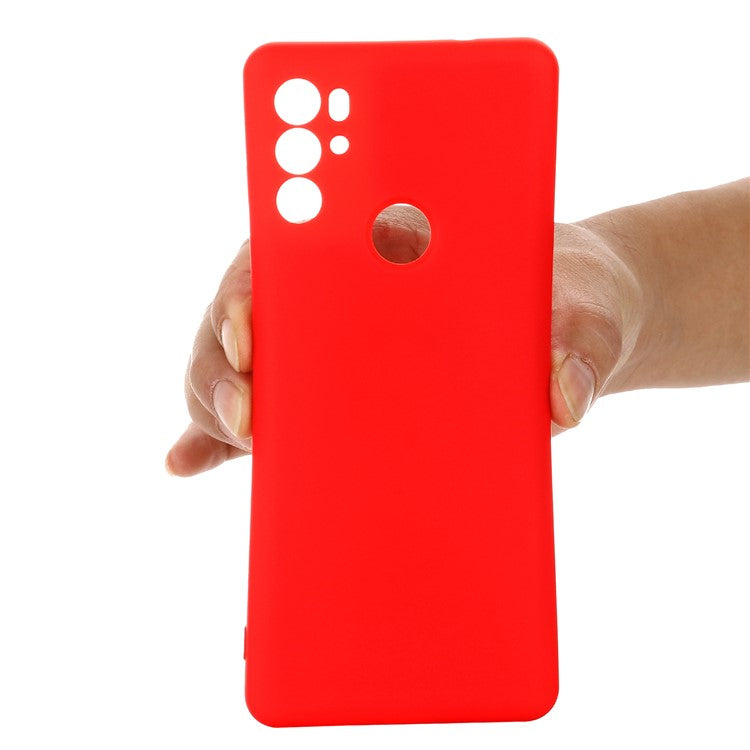 Anti-scratch Soft Liquid Silicone Phone Protective Case Cover with Wrist Strap for Motorola Moto G60S - Red