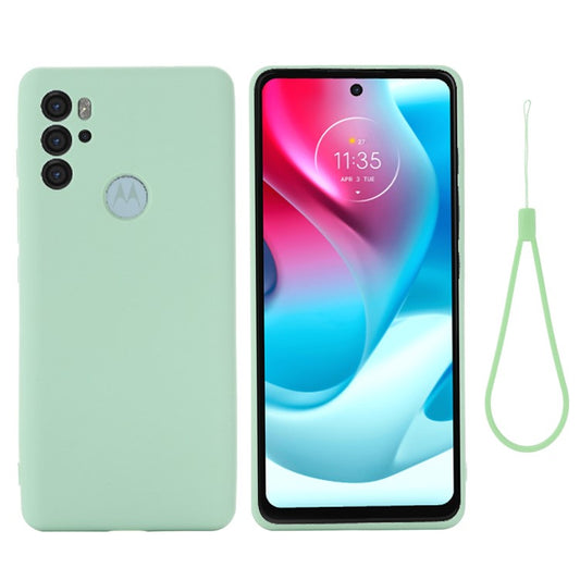 Anti-scratch Soft Liquid Silicone Phone Protective Case Cover with Wrist Strap for Motorola Moto G60S - Green