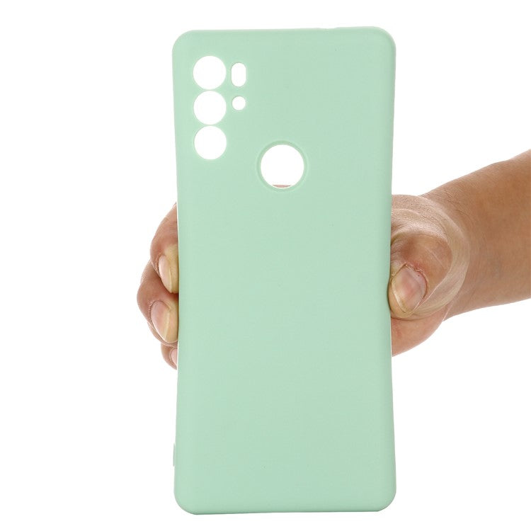 Anti-scratch Soft Liquid Silicone Phone Protective Case Cover with Wrist Strap for Motorola Moto G60S - Green