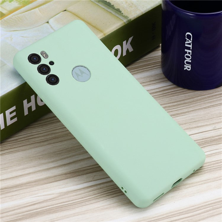 Anti-scratch Soft Liquid Silicone Phone Protective Case Cover with Wrist Strap for Motorola Moto G60S - Green