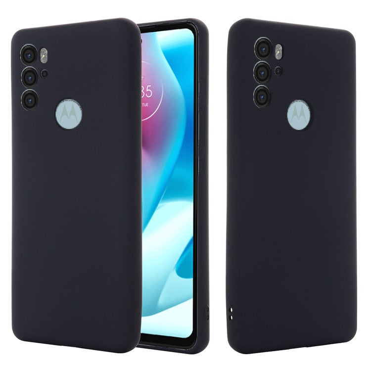 Anti-scratch Soft Liquid Silicone Phone Protective Case Cover with Wrist Strap for Motorola Moto G60S - Black