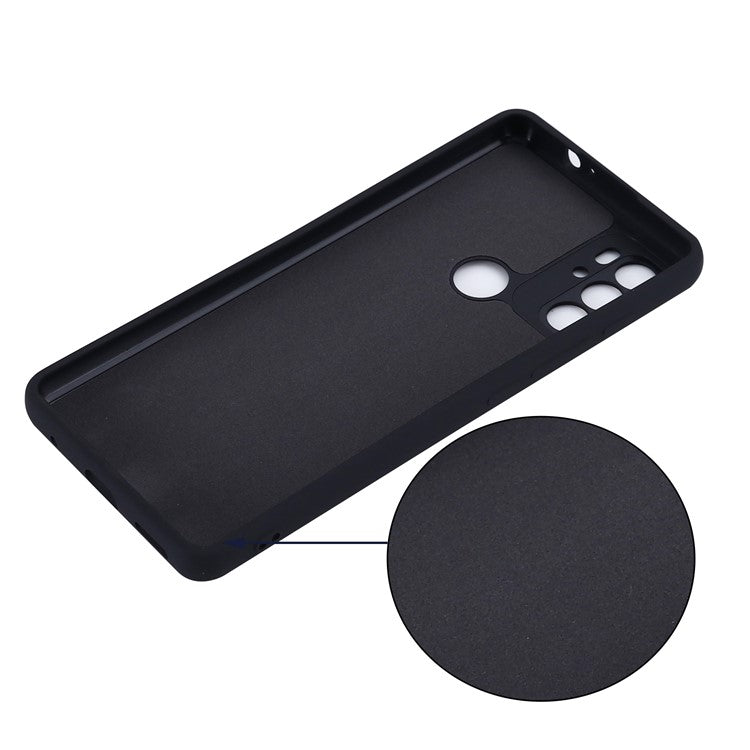 Anti-scratch Soft Liquid Silicone Phone Protective Case Cover with Wrist Strap for Motorola Moto G60S - Black
