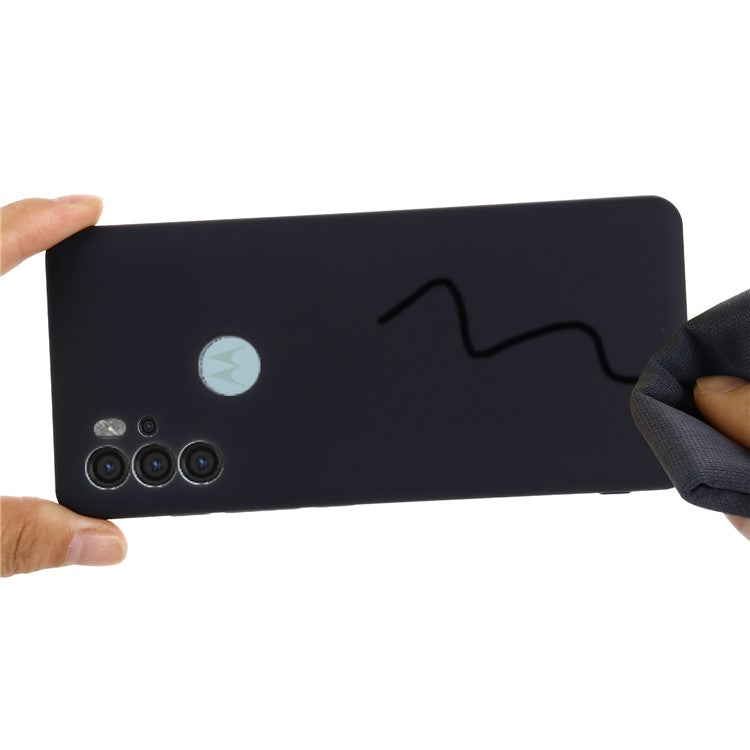 Anti-scratch Soft Liquid Silicone Phone Protective Case Cover with Wrist Strap for Motorola Moto G60S - Black