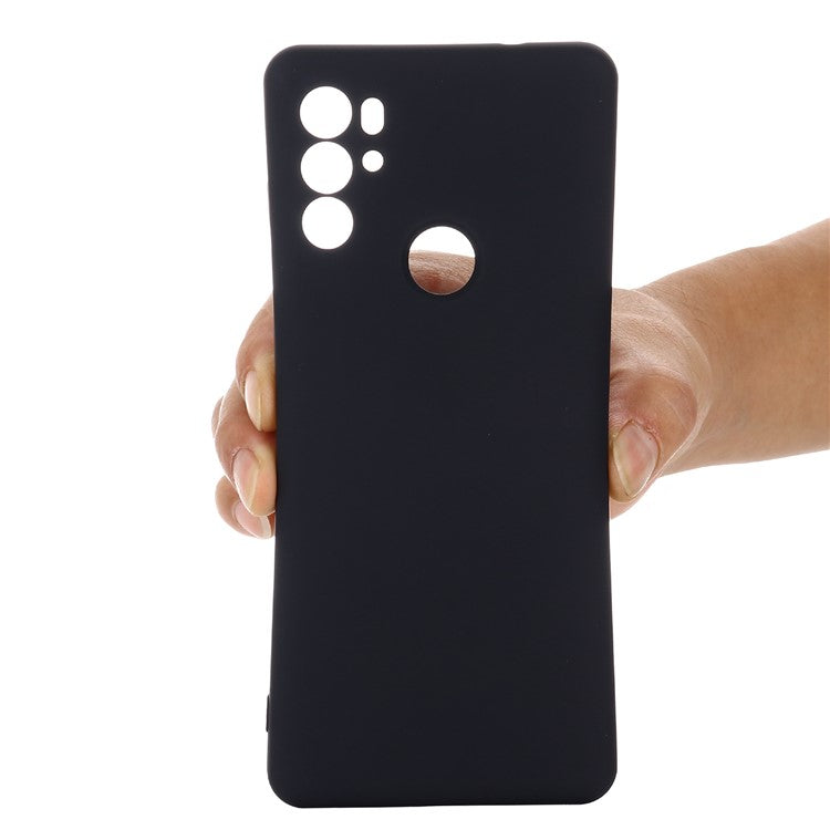 Anti-scratch Soft Liquid Silicone Phone Protective Case Cover with Wrist Strap for Motorola Moto G60S - Black